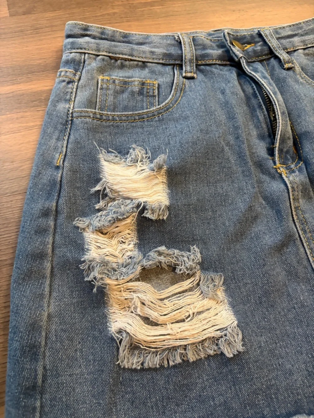 SHEIN Blue Distressed Denim Mini Skirt with Frayed Hem Womens Size Small - Picture 3 of 9